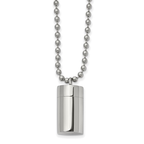 Chisel Stainless Steel Polished Capsule That Opens on a Ball Chain Necklace, 22"