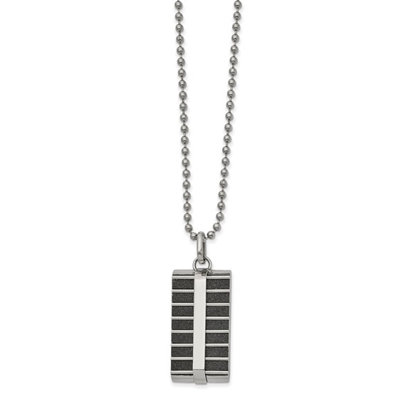 Stainless Steel 22in Polished Black IP-plated Laser Cut Rectangle Necklace