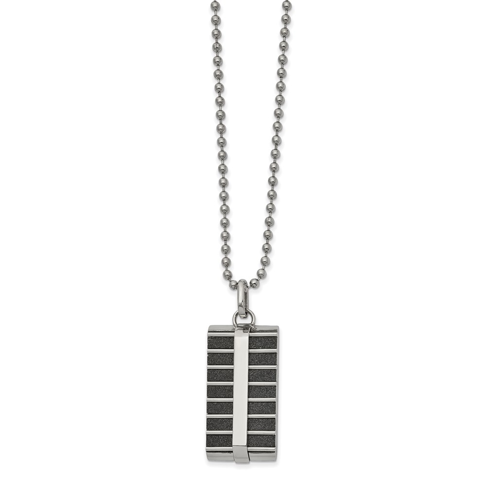 Stainless Steel 22in Polished Black IP-plated Laser Cut Rectangle Necklace