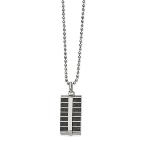 Stainless Steel Polished Black IP-plated Laser Cut Rectangle Necklace, 22"