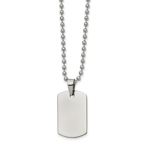 Chisel Stainless Steel Brushed and Polished Reversible Dog Tag on a Ball Chain Necklace, 22"