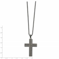 Chisel Stainless Steel Polished Necklace with Matte Finish Gun Metal IP-plated Cross Pendant on a Ball Chain, 22" view 2