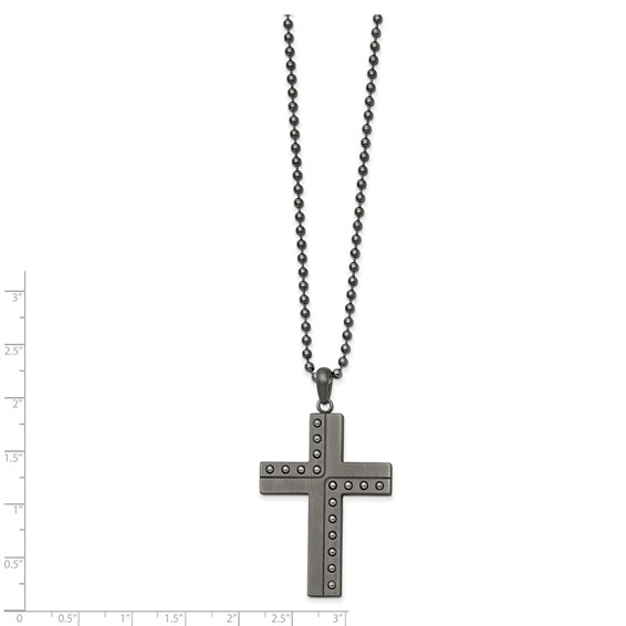 Chisel Stainless Steel Polished with Matte Finish Gun Metal IP-plated Cross Pendant on a 22 inch Ball Chain Necklace
