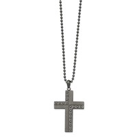 Chisel Stainless Steel Polished Necklace with Matte Finish Gun Metal IP-plated Cross Pendant on a Ball Chain, 22" view 1