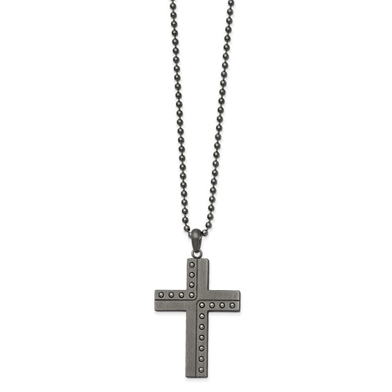 Chisel Stainless Steel Polished with Matte Finish Gun Metal IP-plated Cross Pendant on a 22 inch Ball Chain Necklace