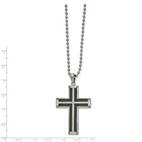 Chisel Stainless Steel Polished Black IP-plated Laser Cut Cross Pendant on a Ball Chain Necklace, 22" view 2