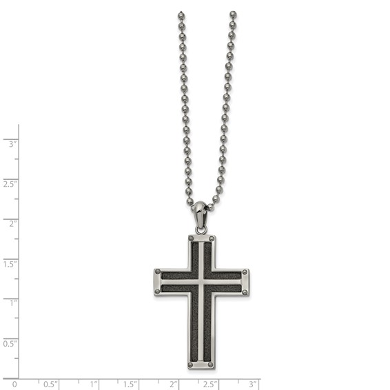 Chisel Stainless Steel Polished Black IP-plated Laser Cut Cross Pendant on a 22 inch Ball Chain Necklace
