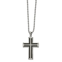 Chisel Stainless Steel Polished Black IP-plated Laser Cut Cross Pendant on a Ball Chain Necklace, 22" view 1