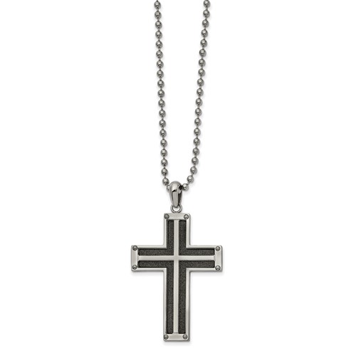 Chisel Stainless Steel Polished Black IP-plated Laser Cut Cross Pendant on a Ball Chain Necklace, 22"