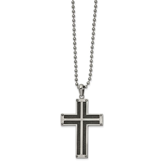 Chisel Stainless Steel Polished Black IP-plated Laser Cut Cross Pendant on a 22 inch Ball Chain Necklace