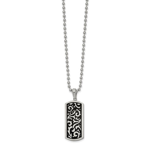 Chisel Stainless Steel Polished Enameled Swirl Design Dog Tag on a Ball Chain Necklace, 22"