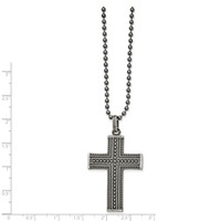 Chisel Stainless Steel Antiqued and Polished Gun Metal IP-plated Cross Pendant on a Ball Chain Necklace, 22" view 2