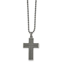Chisel Stainless Steel Antiqued and Polished Gun Metal IP-plated Cross Pendant on a Ball Chain Necklace, 22" view 1