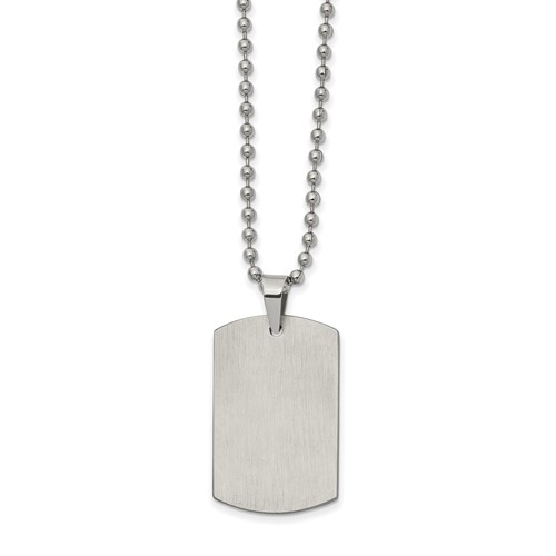 Chisel Stainless Steel Brushed and Polished Reversible Dog Tag on a Ball Chain Necklace, 22"