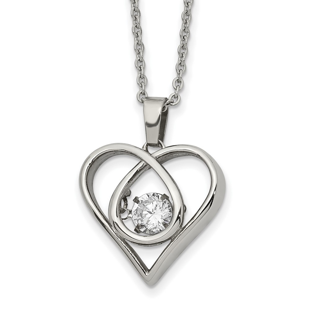 Stainless Steel Polished Vibrant CZ Heart 16in w/2in ext 16in Necklace