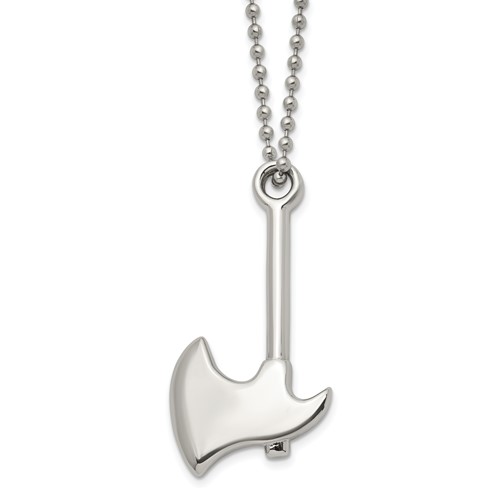 Chisel Stainless Steel Polished Hatchet Pendant on a Ball Chain Necklace, 22"