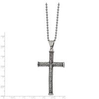 Chisel Stainless Steel Antiqued Polished and Textured Cross Pendant on a 22 Inch Ball Chain Necklace view 2