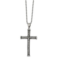 Chisel Stainless Steel Antiqued Polished and Textured Cross Pendant on a 22 Inch Ball Chain Necklace view 1