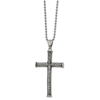 Chisel Stainless Steel Antiqued Polished and Textured Cross Pendant on a 22 inch Ball Chain Necklace