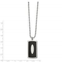 Stainless Steel Polished Necklace with Black Leather Inlay Dog Tag, 22" view 2