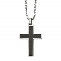 Stainless Steel Polished Necklace with Carbon Fiber & Wood Inlay Reversible view 2