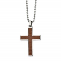 Stainless Steel Polished Necklace with Carbon Fiber & Wood Inlay Reversible view 1