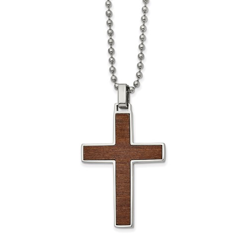 Stainless Steel Polished Necklace with Carbon Fiber & Wood Inlay Reversible