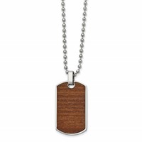 Chisel Stainless Steel Polished Black Carbon Fiber and Wood Inlay Reversible Dog Tag on a Ball Chain Necklace, 22" view 2