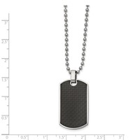 Chisel Stainless Steel Polished Black Carbon Fiber and Wood Inlay Reversible Dog Tag on a Ball Chain Necklace, 22" view 3