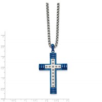 Chisel Stainless Steel Polished Blue IP-plated Cross Pendant on a Box Chain Necklace, 22" view 2