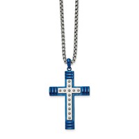 Chisel Stainless Steel Polished Blue IP-plated Cross Pendant on a Box Chain Necklace, 22" view 1