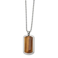 Chisel Stainless Steel Polished Necklace with Tiger's Eye Dog Tag on a Ball Chain, 22" view 1