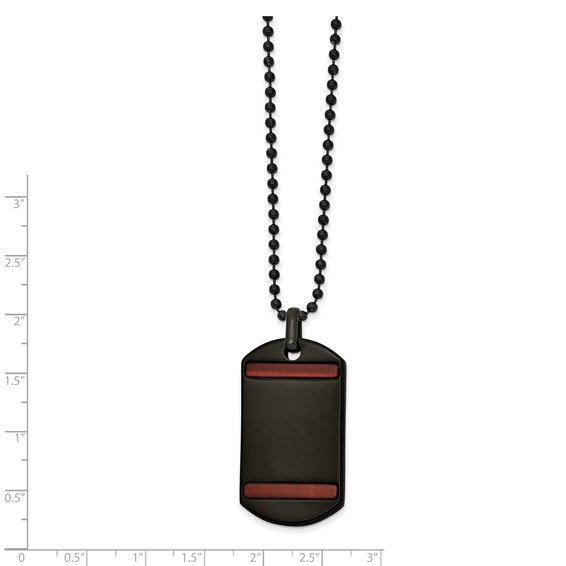 Chisel Stainless Steel Polished Black IP-plated with Tiger's Eye Dog Tag on a 22 inch Ball Chain Necklace