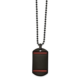Chisel Stainless Steel Polished Black IP-plated with Tiger's Eye Dog Tag on a 22 inch Ball Chain Necklace