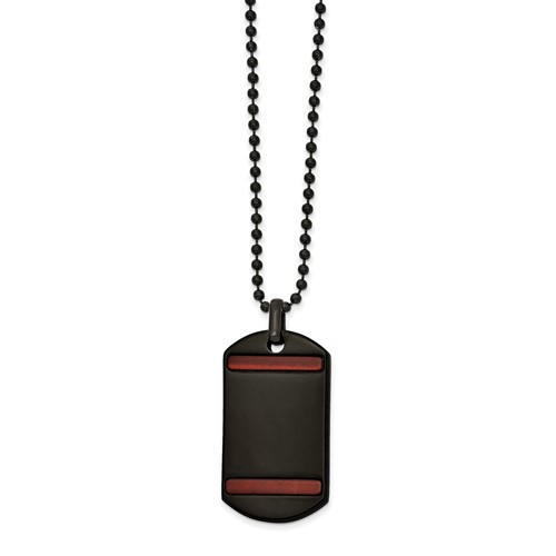 Chisel Stainless Steel Polished Black IP-plated Necklace with Tiger's Eye Dog Tag on a Ball Chain, 22"