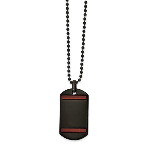 Chisel Stainless Steel Polished Black IP-plated with Tiger's Eye Dog Tag on a 22 inch Ball Chain Necklace