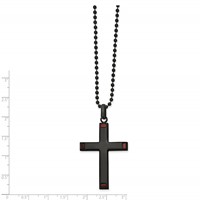 Chisel Stainless Steel Polished Black IP-plated Necklace with Tiger's Eye Cross Pendant on a Ball Chain, 22" view 2