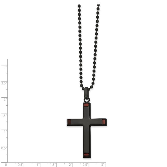 Chisel Stainless Steel Polished Black IP-plated with Tiger's Eye Cross Pendant on a 22 inch Ball Chain Necklace