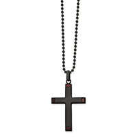 Chisel Stainless Steel Polished Black IP-plated Necklace with Tiger's Eye Cross Pendant on a Ball Chain, 22" view 1