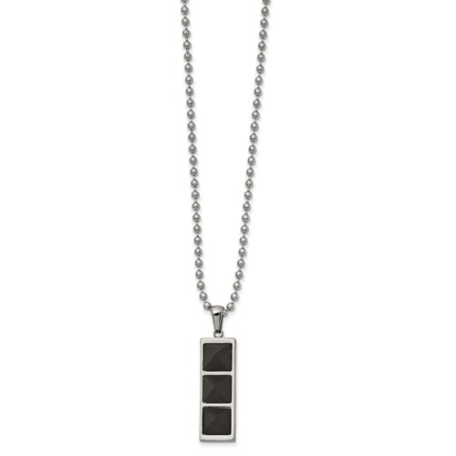Stainless Steel Brushed & Polished Solid Black Carbon Fiber Necklace, 22"