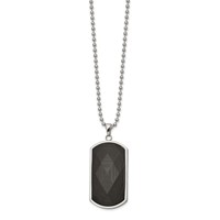 Chisel Stainless Steel Polished Solid Black Carbon Fiber Inlay Dog Tag on a Ball Chain Necklace, 24" view 1
