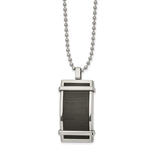 Stainless Steel Polished Curved Solid Black Carbon Fiber Inlay Neckla, 22"