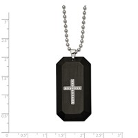 Chisel Stainless Steel Polished Solid Carbon Fiber Necklace with CZ Cross Dog Tag on a Ball Chain, 24" view 2
