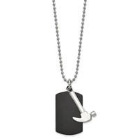 Chisel Stainless Steel Polished Black IP-plated Dog Tag Necklace with Hammer Pendant on a Ball Chain, 24" view 2