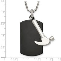 Chisel Stainless Steel Polished Black IP-plated Dog Tag Necklace with Hammer Pendant on a Ball Chain, 24" view 3