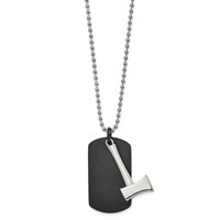 Chisel Stainless Steel Brushed and Polished Black IP-plated Dog Tag Necklace with Axe Pendant on a Ball Chain, 24" view 2