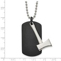 Chisel Stainless Steel Brushed and Polished Black IP-plated Dog Tag Necklace with Axe Pendant on a Ball Chain, 24" view 3