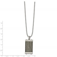 Chisel Stainless Steel Brushed Necklace with Grey Wood Inlay Pendant on a Ball Chain, 24" view 2