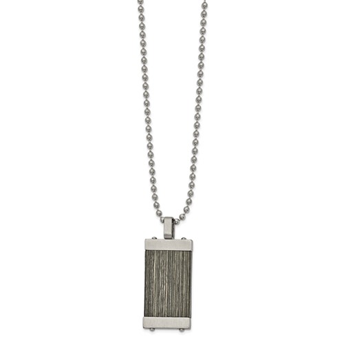 Chisel Stainless Steel Brushed Necklace with Grey Wood Inlay Pendant on a Ball Chain, 24"