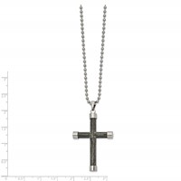 Stainless Steel Polished Necklace with Gray Wood Inlay Cross, 24" view 2